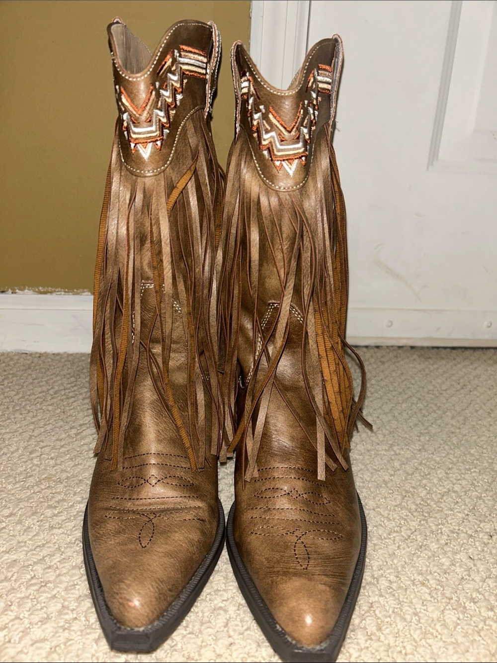 Roper Brown Fringe Western cowboy Boots with Embroidered Shaft